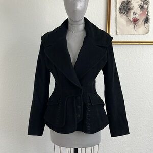 Altuzarra Velour Double Breasted Peplum Ruffle Officer Blazer Jacket